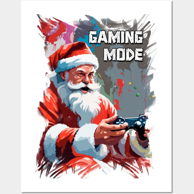 Santa Claus  Funny Gamer Playing Video Games on XMAS Wall Art by Naumovski